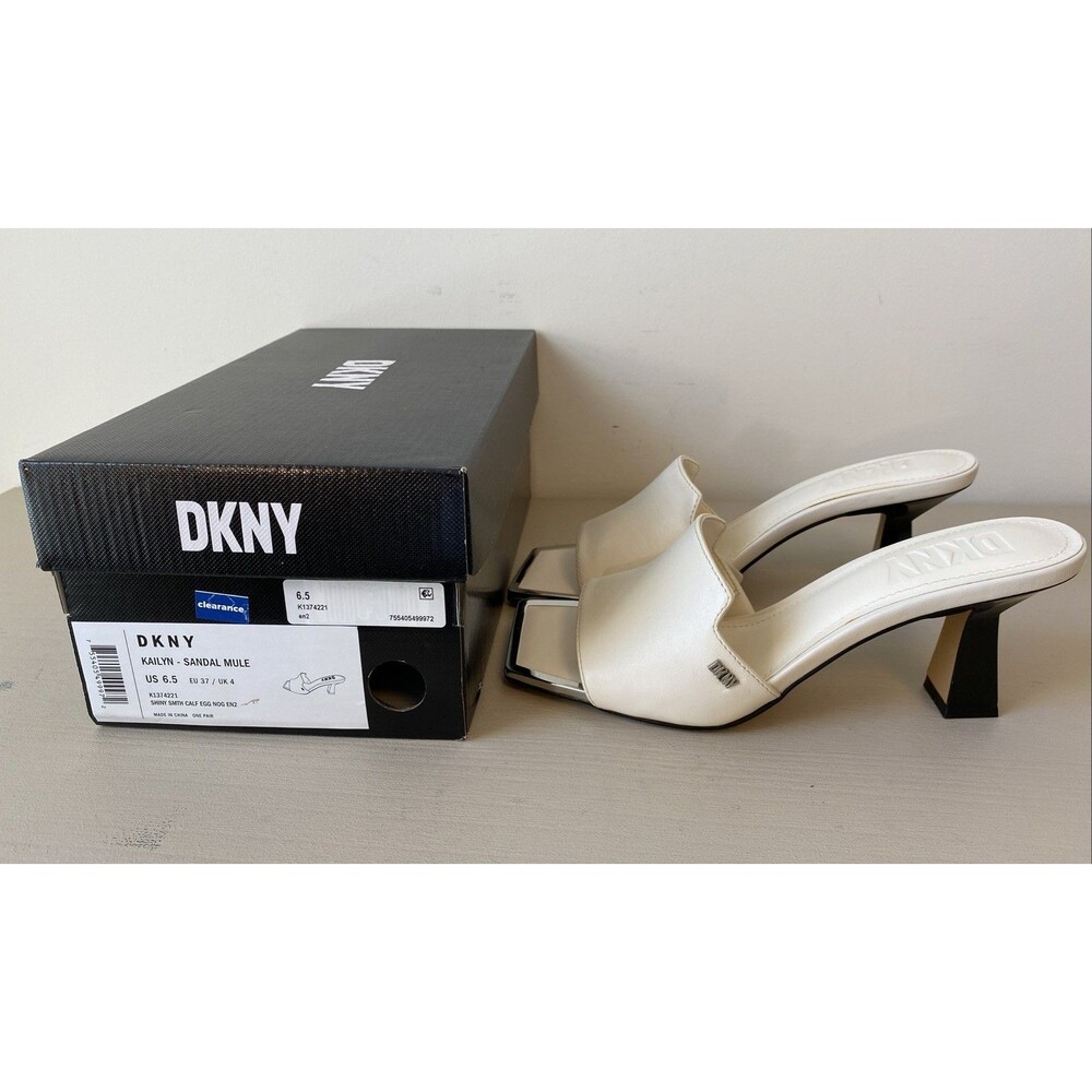 DKNY Women's Kailyn Sandal Mule Square Toe Egg Nog (White) Size 6.5